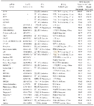 表3 本研究获得的CymMV分离物与GenBank中其它CymMV分离物cp基因序列相似性比较