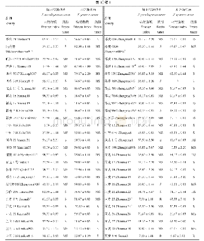 表3 供试小麦品种对两种镰孢菌的田间穗期抗性鉴定结果