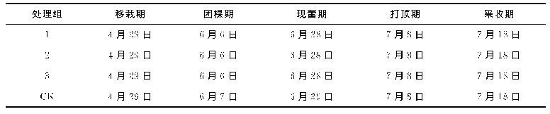 表1 不同处理对烟株生育期的影响