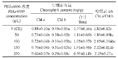 表3 不同浓度PEG-6000模拟干旱胁迫处理下CDS-1叶片的叶绿素含量