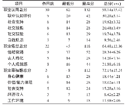表2 天津市三级甲等医院外科护士职业认同、职业倦怠和职业幸福感得分（n=226)