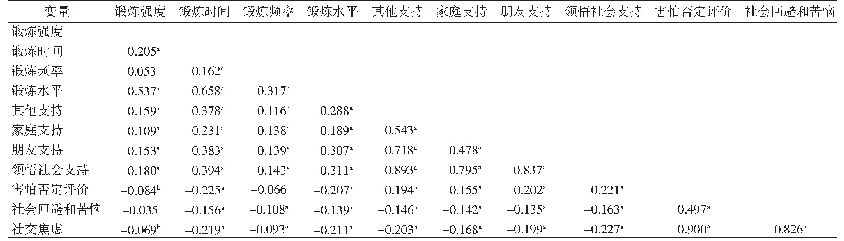 表2 陕西农村留守儿童体育锻炼、社会焦虑和领悟社会支持变量间的相关分析（n=292,r值）