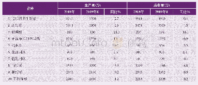 表2 2019年主要产品生产量与消费量预测