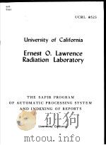 THE SAPIR PROGRAM OF AUTOMATIC PROCESSING SYSTEM AND INDEXING OF REPORTS     PDF电子版封面     