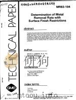 TECHNICAL PAPER MR83-194 DETERMINATION OF METAL REMOVAL RATE WITH SURFACE FINISH RESTRICTIONS     PDF电子版封面     