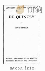 DE QUINCEY     PDF电子版封面    DAVID MASSON 