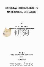 HISTORICAL INTRODUCTION TO MATHEMATICAL LITERATURE（1921 PDF版）