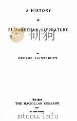 A HISTORY OF ELIZABETHAN LITERATURE（1921 PDF版）