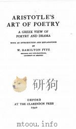 ARISTOTLE‘S ART OF POETRY   1940  PDF电子版封面    W.HAMILTON FYFE 