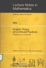 ANALYTIC THEORY OF CONTINUED FRACTIONS   1982  PDF电子版封面  3540115676   