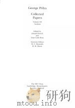 GEORGE POLYA COLLECTED PAPERS  VOLUME 3  ANALYSIS     PDF电子版封面  026216096X   