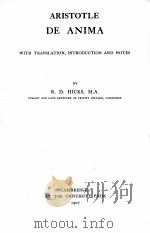 ARISTOTLE DE ANIMA   1907  PDF电子版封面    R.D.HICKS 