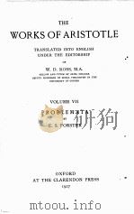 THE WORKS OF ARISTOTLE VOLUME Ⅶ   1927  PDF电子版封面    W.D.ROSS 