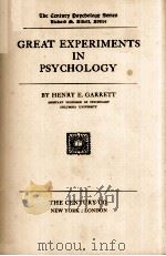 GREAT EXPERIMENTS IN PSYCHOLOGY   1930  PDF电子版封面     