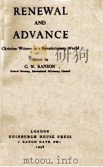 RENEWAL AND ADVANCE   1948  PDF电子版封面    C.W. RANSON 