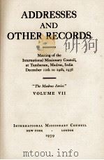 ADDRESSES AND OTHER RECORDS  VOLUME VII   1939  PDF电子版封面     