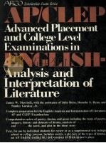 APICLEP ADVANCED PLACEMENT AND COLLEGE LEVEL EXAMINATIONS IN ENGLISH ANALYSIS AND INTERPREATION OF L（1978 PDF版）