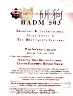HADM 503 READINGS IN INTERNATIONAL MANAGEMENT IN THE HOSPITALITY INDUSTRY     PDF电子版封面     