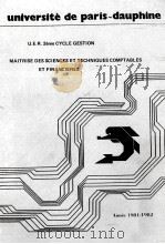 U.E.R. 3èME CYCLE GESTION MAITRISE DES SCIENCES ET TECHNIQUES COMPTABLES ET FINANCIERES   1982  PDF电子版封面     