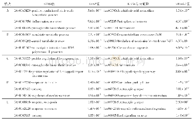 《表1 模块A～E的GO生物过程与KEGG信号通路分析结果（排序前3位）》
