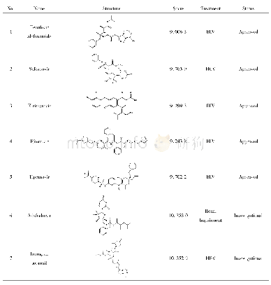 表1 通过分子对接药物库筛选的候选药物