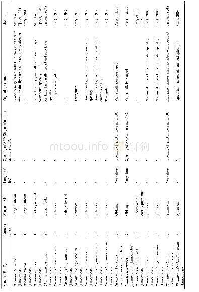 《Table2. Morphological com parisons of fem ale internal reproductive system s.》