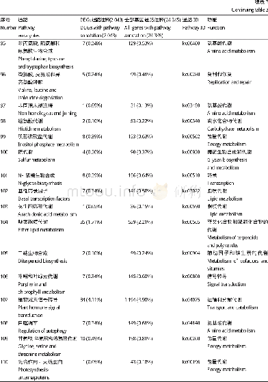 《表3 差异表达基因的KEGG代谢通路富集Table 3 KEGG pathways enriched in differentially expressed genes (DEGs)》