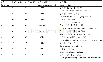 《表1 不同浓度的激素对新疆杨叶片诱导愈伤组织的影响》