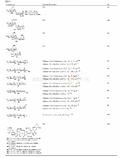 表4 通过化学法合成的糖苷化的亚氨基糖类衍生物及其生物活性