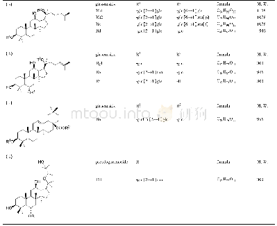 表1 四类常见人参皂苷化合物:(a)20(s)-原人参二醇、(b)20(s)-原人参三醇、(c)齐墩果酸型、(d)24(R)-奥克梯隆型[13]
