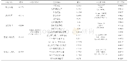 表1 各级指标权重及一致性检验