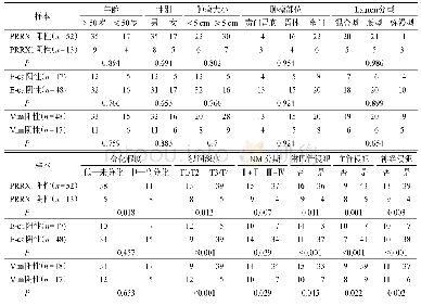 表1 转移淋巴结组织中PRRX1蛋白、E-ca、Vim的表达与临床病理参数之间的关系