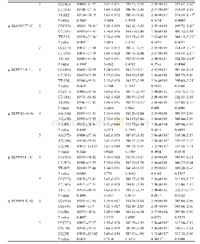 《表6 FBP2基因的11个SNP位点与5个产奶性状的关联分析 (最小二乘均值±标准误)》