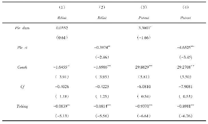 表4 基准回归结果：股权质押、内部控制与企业创新