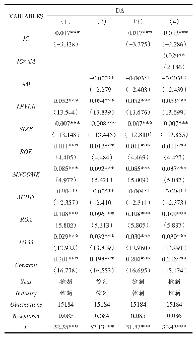 表3 内部控制、纵向兼任高管与会计信息质量回归结果