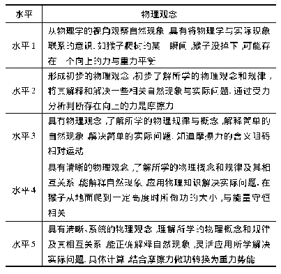 表2 物理观念的水平层次划分