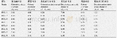 表1 各菌株在愈创木酚-PDA培养基上形成的显色圈和在苯胺蓝培养基上形成的脱色圈