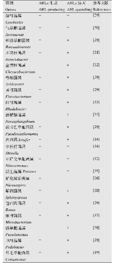 表1 好氧颗粒污泥中与AHLs相关的菌属