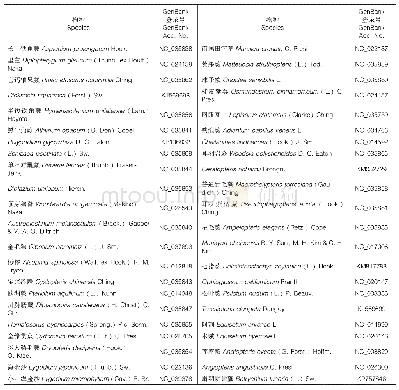 表2 物种名及GenBank登录号