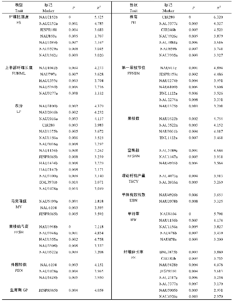 表3 表型性状抗旱系数与标记关联分析结果