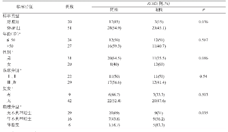 表1 ZEB2蛋白表达与临床病理参数的关系