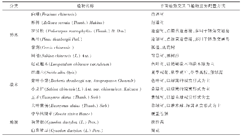 表2 东营市平面交叉口现状植物统计表