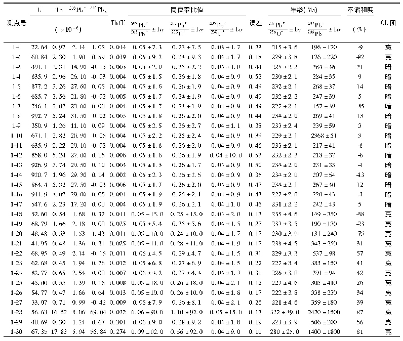 表2 景洪大勐龙地区退变榴辉岩(样品D5603-1-1)锆石SHRIMP U-Pb定年结果