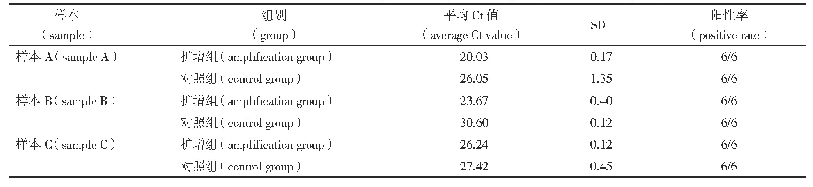 表2 模拟样本病毒扩增组和对照组的Ct值（n=6)