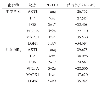 表2 丹参核心化合物和核心靶蛋白的结合能