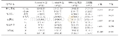 表5 超声征象与乳腺癌分子分型的相关性[n(%)]