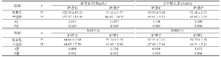 《表1 两组应激相关指标比较（±s)》