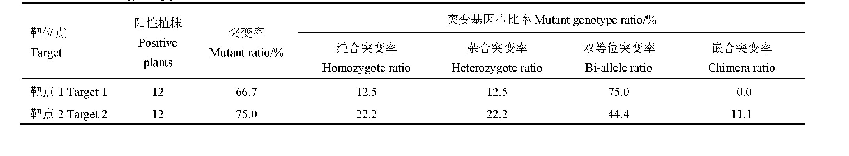 表2 T0代突变体突变基因型比率