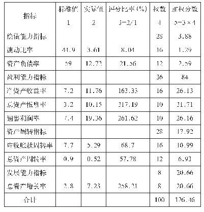 表3 高盟股份业绩评价综合得分表