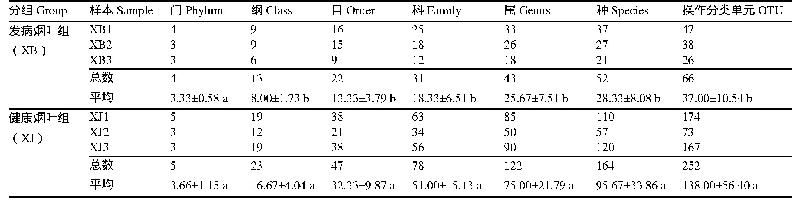 表1 烟叶样本真菌群落各分类水平的数量